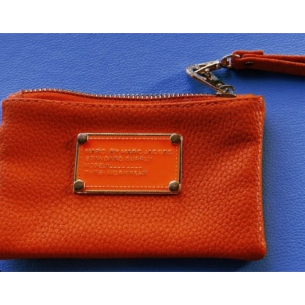 Marc by Marc Jacobs Bright Neon Orange Pebble Leather Small Monogramed Wallet - Picture 9 of 16